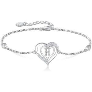 Heart Initial 925 Sterling Silver Letter Alphabet Jewelry - Letter H